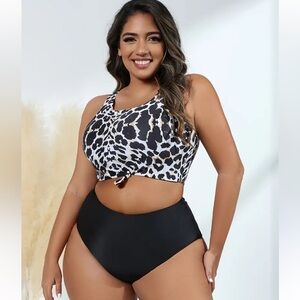Womens Tankini Leopard Swimsuit Tummy Control Bathing Suit Modest XL